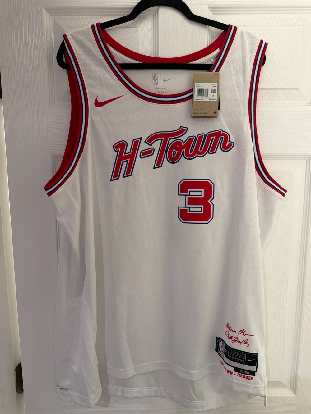 Nike H-Town White Red & Blue #3 Porter JR. Basketball Jersey